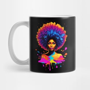 Beautiful Black Woman splash neon watercolor retro 80s Mug